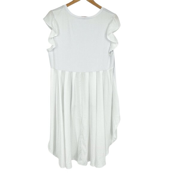 Cato Womens L White High-Low Ruffle Sleeve Top Flowy Blouse Stretch Round Neck - Picture 2 of 16